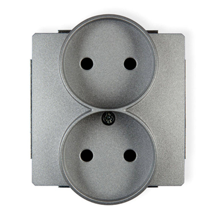 DECO Mechanizm gniazda podwójnego do ramki 2x2P srebrny metalik  7DGPR-2