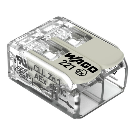 WAGO Złączka COMPACT do puszek instalacyjnych; do wszystkich rodzajów przewodów; do zastosowań Ex e; maks. 4 mm²; 2-przew.; z dźwigniami; kolor obudowy przezroczysty 221-482