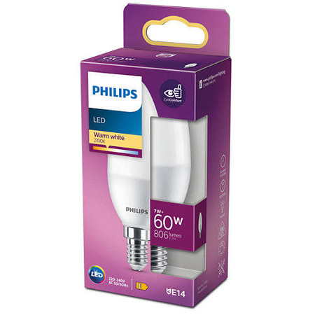 PHILIPS Żarówka LED CorePro candle 7-60W E14 827 806lm B38 Biała ciepła mleczna